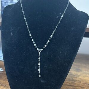 1928 Silver-Tone Clear Crystal Y-Drop Necklace